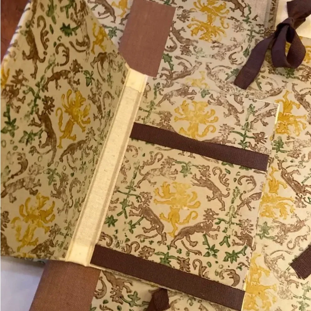 Handmade Italian bookbinders paper, medieval gold/brown pattern office organizer